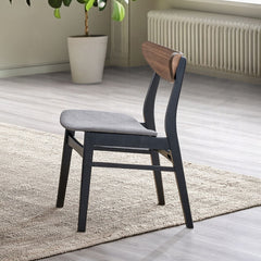 Contemporary 5pc Dining Set Black and Walnut Finish Table and 4 Side Chairs Padded Seat Wooden Kitchen Furniture