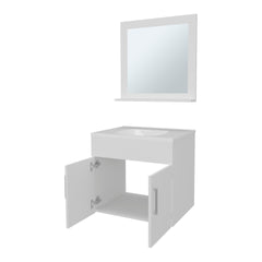 White 2-Door Floating Bathroom Vanity Set with Sink and Mirror