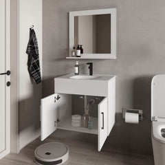 White 2-Door Floating Bathroom Vanity Set with Sink and Mirror