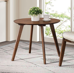 Contemporary Round Mid-Century Side Table With tapered Legs Walnut