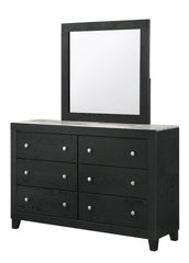 1pc Contemporary Modern White Faux Marble Top 6 Drawers Dresser Black Finish Bedroom Furniture
