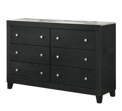 1pc Contemporary Modern White Faux Marble Top 6 Drawers Dresser Black Finish Bedroom Furniture