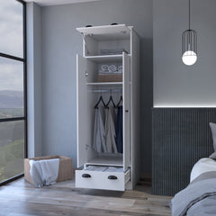 Linch Armoire with Hinged Drawer, Double Door Cabinet and 1-Drawer