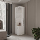 FM FURNITURE Page Corner Bar Cabinet with Wine Storage and Glass Rack. White
