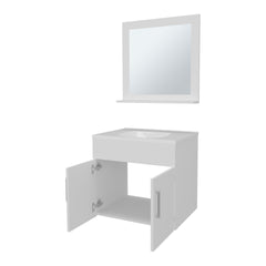 Slater Floating Bathroom Vanity Set with Sink, Two-Door Cabinet, and Mirror,White
