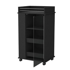 Lusk Bar Cart with 2-Bottle Holder Shelf, Glass Door and Casters