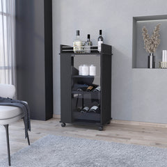 Lusk Bar Cart with 2-Bottle Holder Shelf, Glass Door and Casters
