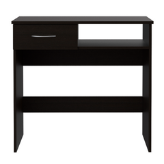 Home Office Set, Two Parts Set, One Drawer, Desktop, Keyboard Tray, Stand, Five Shelves, Black
