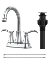Bathroom Faucet Chrome with Pop-up Drain & Supply Hoses 2-Handle 360 Degree High Arc Swivel Spout Centerset 4 Inch Vanity Sink Faucet