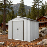 Garden Shed white Garden Storage Shed with Foundation Kit, 4 Vents and 2 Easy Sliding Doors for Backyard, Patio, Garage, Lawn