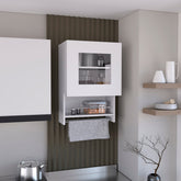 Kitchen wall cabinet 29" H, with towel rack and spice rack, one door, two internal shelves, white