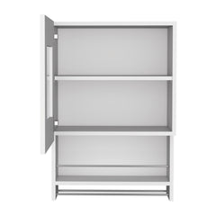 Kitchen wall cabinet 29" H, with towel rack and spice rack, one door, two internal shelves, white