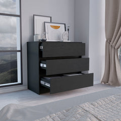 Dresser 31"H, 3 Drawers, Chest of Drawers, Black