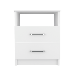 Nightstand 20"H, Two Drawers, Open Shelf, Superior Top, White