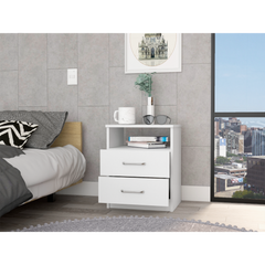 Nightstand 20"H, Two Drawers, Open Shelf, Superior Top, White