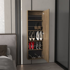 Wall Shoe Rack 54" H, One Mirror, One Door, Five Internal Storage Shelves, Approximate Capacity for Ten Shoes
