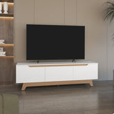 TV Stand, 2 Doors, 1 Drawer, White / Natural Oak
