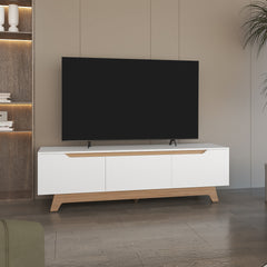 TV Stand, 2 Doors, 1 Drawer, White / Natural Oak