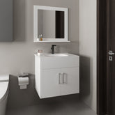 Bathroom Set, Vanity Sink + Mirror, 2 Doors, 1 Shelf, 1 Mirror, White