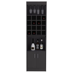 Kava Bar Cabinet, 16 Built-in Wine Rack, Two Door Cabinet, Two Shelves, Black