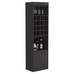 Kava Bar Cabinet, 16 Built-in Wine Rack, Two Door Cabinet, Two Shelves, Black