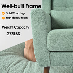Modern Accent Chair,Teddy Fabric Living Room Chairs Comfy Reading Chair,Mid Century Accent Chair, Lounge Arm Chairs Armchair for Living Room Bedroom (Light Green)