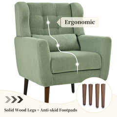 Modern Accent Chair,Teddy Fabric Living Room Chairs Comfy Reading Chair,Mid Century Accent Chair, Lounge Arm Chairs Armchair for Living Room Bedroom (Light Green)