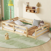 Twin Size Floor Bed, Montessori Floor Bed with Fence, Kids Montessori Bed Twin Size, Wood Montessori Floor Bed for Kids, Girls, Boys (Natural).
