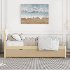 Modern Twin Bed Frame For White High Gloss Headboard and Footboard With Light Oak Trundle
