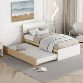 Modern Twin Bed Frame For White High Gloss Headboard and Footboard With Light Oak Trundle