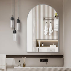 24x32 Inch Silver Metal Framed Arched Bathrrom Mirror for Wall.(W2203P220257)