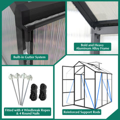 Newly marketed Gain height windproofaluminum greenhouse 6x10 FT Polycarbonate Greenhouse Raised Base and Anchor Aluminum Heavy Duty Walk-in Greenhouses for Outdoor Backyard in All Season