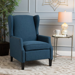 Pushback Recliner Chair, Modern Fabric Wingback Armchair with Nailhead Trim, and Wood Legs, Classic Living Room Recliner for Bedroom