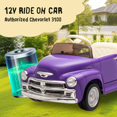 12V Kids Ride On truck car w/parents control, Licensed Chevrolet 3100 pickup,electric car for kid,Vintage modeling,3 speeds,LED Lights,Bluetooth,USB,High-power up to 3.11 MPH,age 3+
