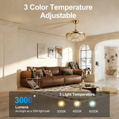 48" Ceiling Fan With Retractable Blades, Indoor Ceiling Fan With Light with Remote Control, Noiseless Reversible Motor, 6 Speed ,3 for Patio Living Room, Bedroom, Office,Indoor