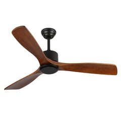 52" Wood Ceiling Fan NO light, 3 Reversible Blades, with 6 Speeds Reversible DC Motor,Low Profile Ceiling Fan with no light for Living Room Kitchen Bedroom