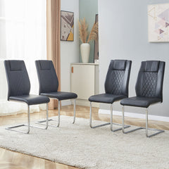 Modern Dining Chairs with Faux Leather Padded Seat Dining Living Room Chairs Upholstered Chair with Metal Legs Design for Kitchen, Living, Bedroom, Dining Room Side Chairs Set of 8 (Black+PU) C-001