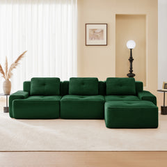 117" Modern L-Shaped Modular Sectional Sofa for Living Room, Corduroy Fabric,3-Seater Couch with Deep Seat and Movable Ottoman,Pearl-like piping, Tufted Design,No Assembly, Anti-slip Design, Green