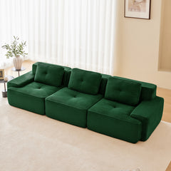 117" Modern Modular Sectional Sofa for Living Room, Corduroy Fabric,Oversized 3-Seater Couch with Deep Seat, Pearl-like piping, Tufted Design,Buckle connection,No Assembly,Anti-slip Design,Green