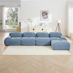 4-seat L-shaped sofa 32D high-resilience sponge anti-slip design chaise design extra-wide curved armrests multi-free combination no assembly for studies living rooms media rooms,Blue