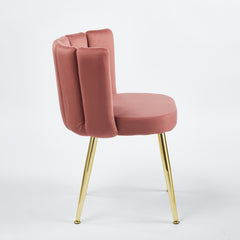 Modern PINK dining chair(set of 2 ) with iron tube golden color legs, velvet and comfortable backrest, suitable for dining room, living room, cafe, simple structure.