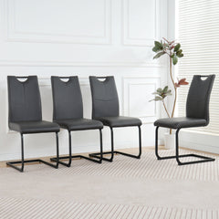 Modern Charcoal PU dining chair living room chair upholstered chair, black metal chair leg design, kitchen, living room, bedroom, dining room side chair (Set of 4)