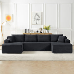 Compressible U-Shaped Sectional Sofa Set,Minimalist Style Modular Sectional Sofa, Corduroy Fabric Cloud Couch for Living Room