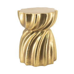 14x14x18.7" Gold Magnesium Accent Stool with Sculptural Swirl Design, Contemporary Side Table, Decorative Display Stand, or Extra Seating Option