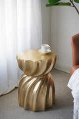 14x14x18.7" Gold Magnesium Accent Stool with Sculptural Swirl Design, Contemporary Side Table, Decorative Display Stand, or Extra Seating Option