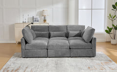 Modern Sectional Sofa Modular Sofa 85.4" U-shaped Sofa Couch Sofa Bed L-shaped Sofa with a Movable Ottoman and Two USB Ports and a Phone Holder for Living Room, Grey