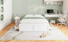 Wood Queen Size Platform Bed Frame with 6 Drawers, White