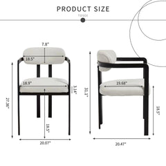 Modern Dining Room Chairs Set of 2, Mid-Century Upholstered Boucle Kitchen Dining Chairs with Black Metal Legs