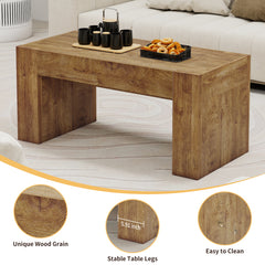 48" Farmhouse Coffee Table, Rectangle Wooden Center Table with Hidden Storage Drawer, Thick Coffee Tables for Living Room, Office, Apartment, Rest Area, Natural Wood Color