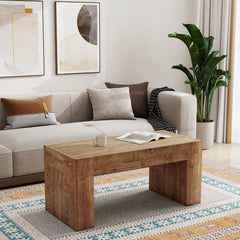 48" Farmhouse Coffee Table, Rectangle Wooden Center Table with Hidden Storage Drawer, Thick Coffee Tables for Living Room, Office, Apartment, Rest Area, Natural Wood Color